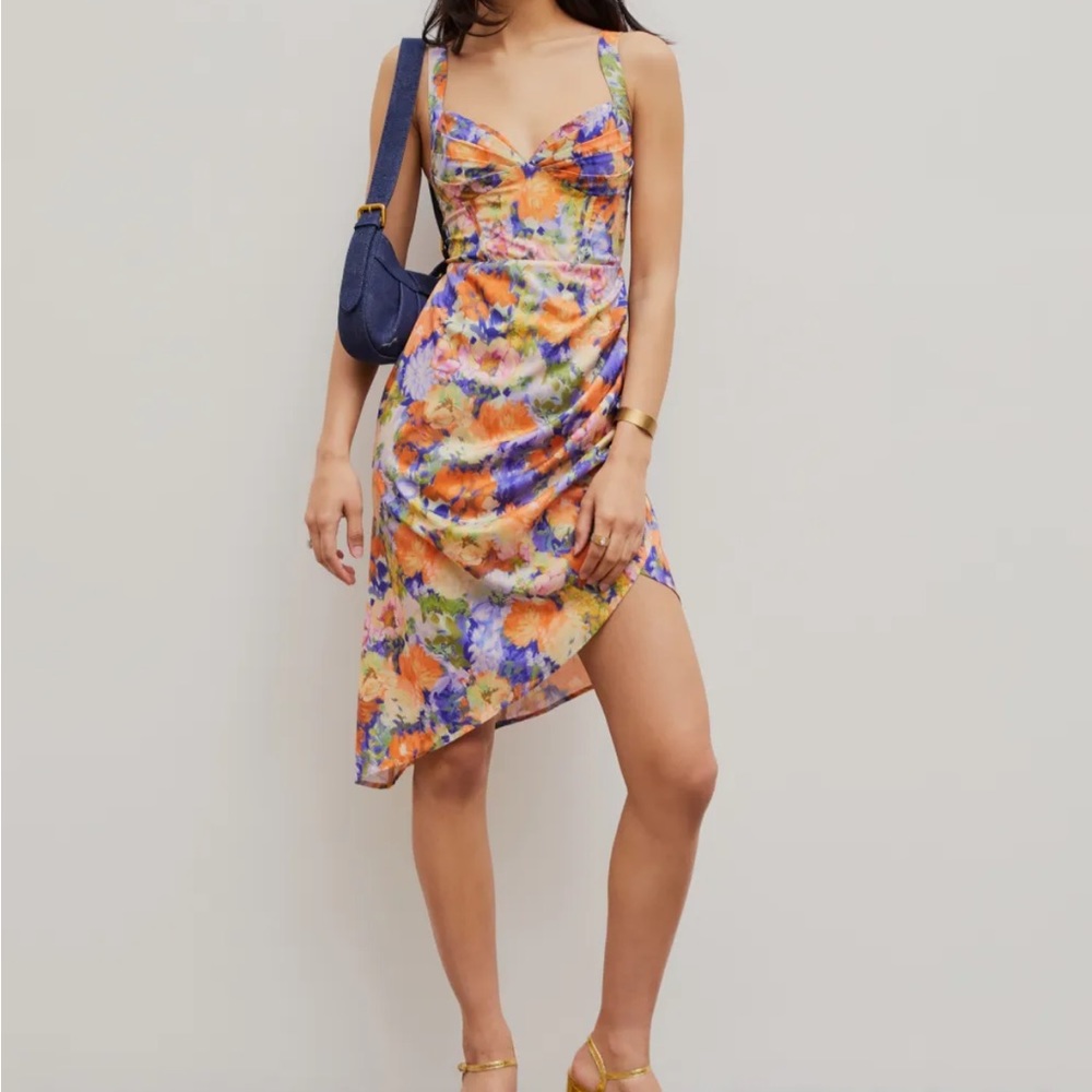 Asymmetrical hem floral midi dress